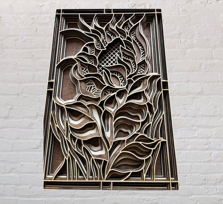 MIAGILASER Sunflower Multi-layer Wooden Wall Decor, 3D Wood Wall Art, Wood Mandala, Multi-layered Wall Art, Laser Cut Wall Art
