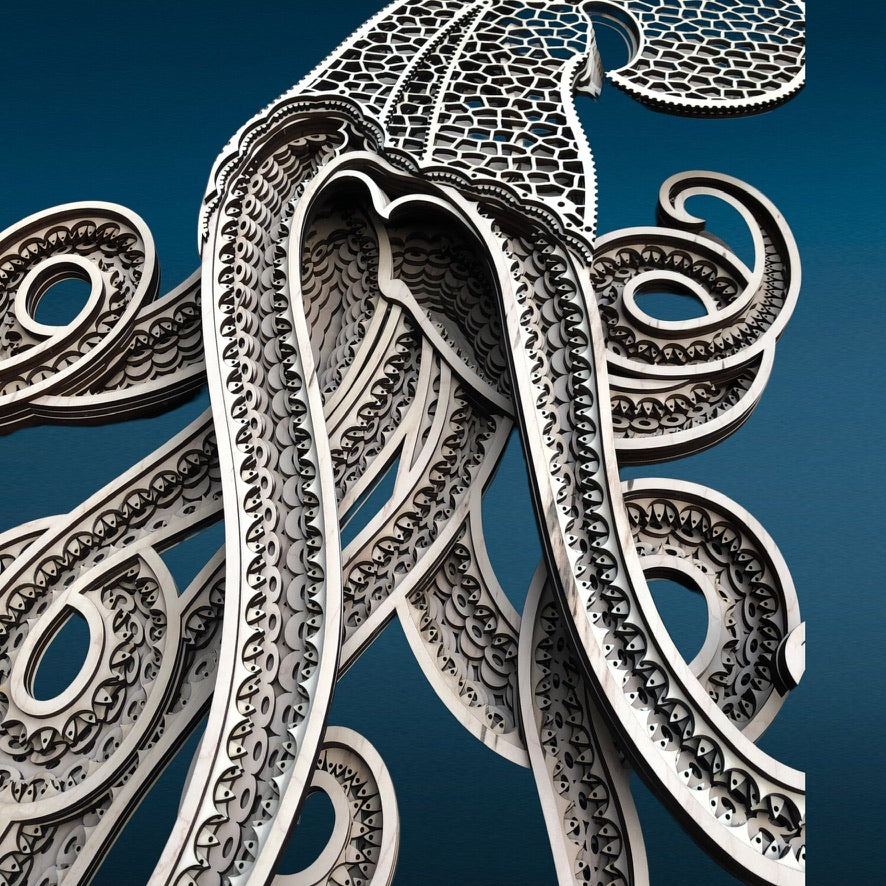 MIAGILASER Octopus Multi-layer Wooden Wall Decor, 3D Wood Wall Art, Wood Mandala, Multi-layered Wall Art, Laser Cut Wall Art