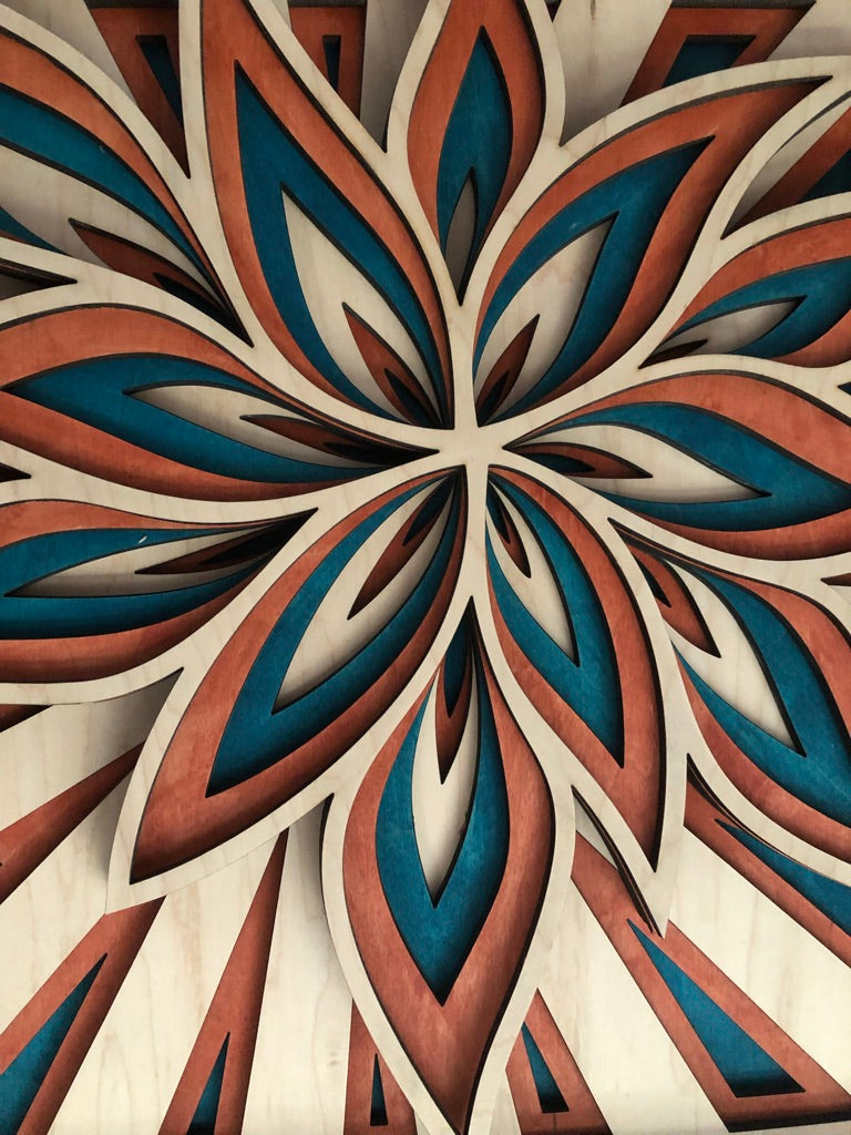 MIAGILASER Flower Multi-layer Wooden Wall Decor, Flower Color 3D Wood Wall Art, Maple Wood Mandala, Multi-layered Wall Art, Laser Cut Wall Art