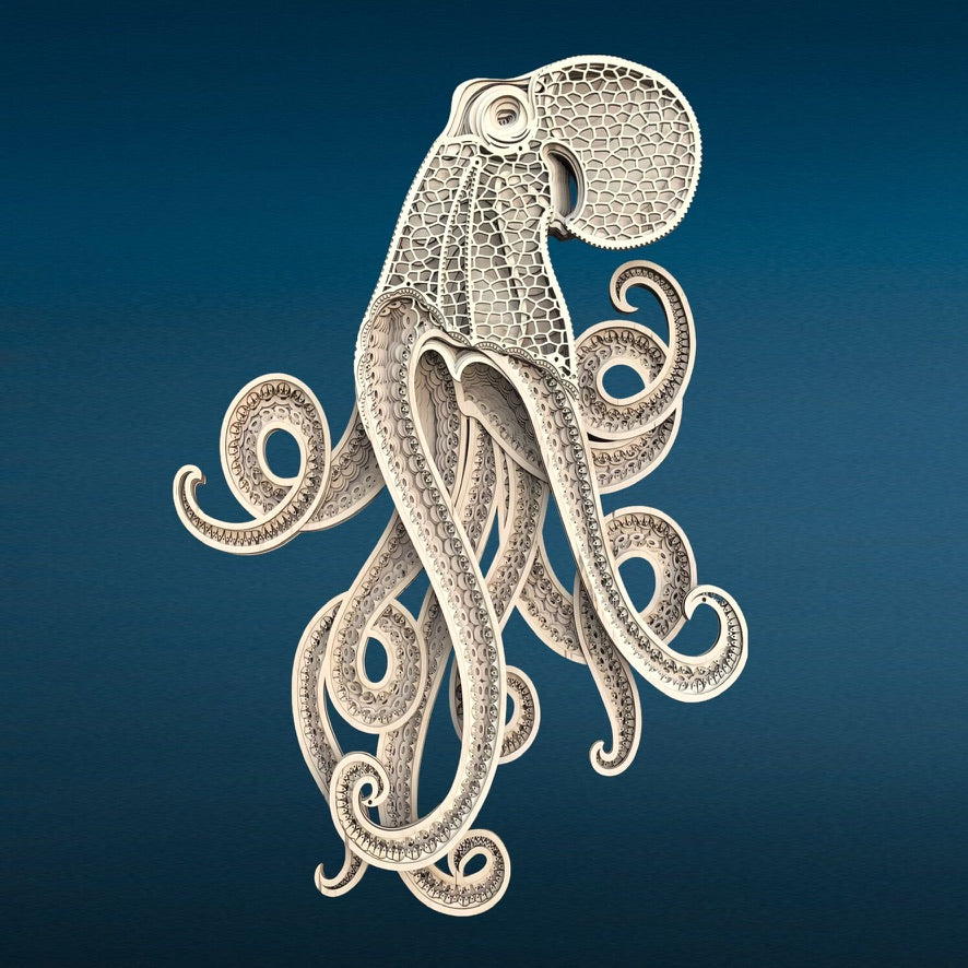MIAGILASER Octopus Multi-layer Wooden Wall Decor, 3D Wood Wall Art, Wood Mandala, Multi-layered Wall Art, Laser Cut Wall Art