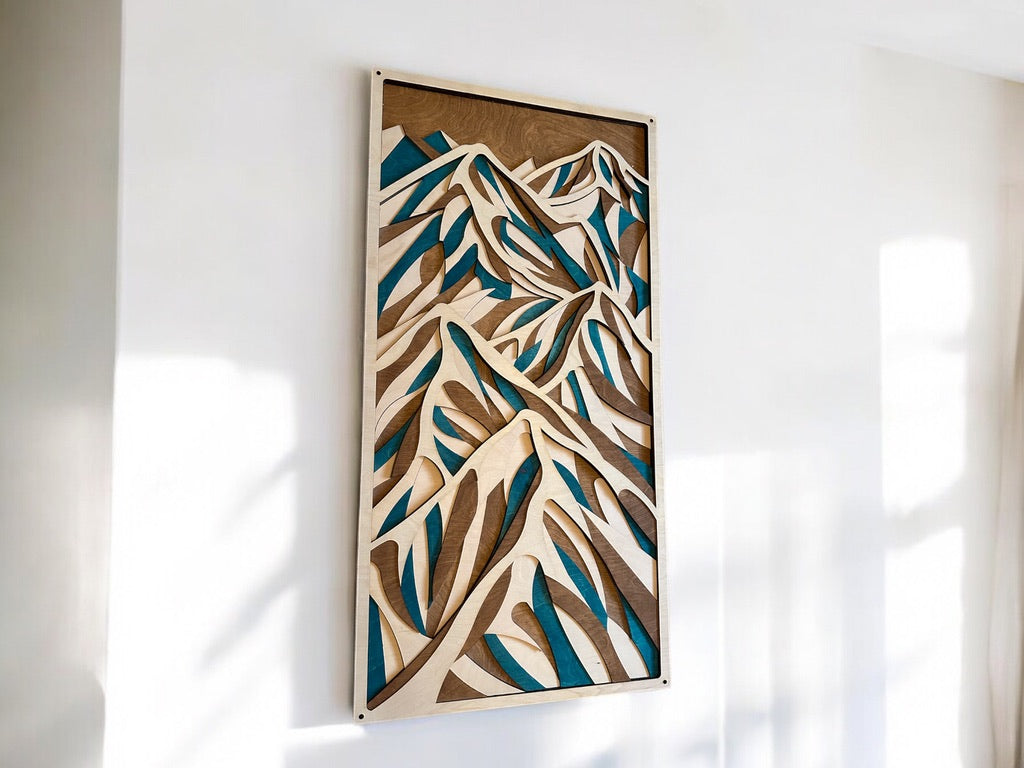 Décoration murale en bois multicouche MIAGILASER Montagnes, Art mural en bois 3D, Mandala en bois, Sommet, Art mural de montagne, Art mural découpé au laser