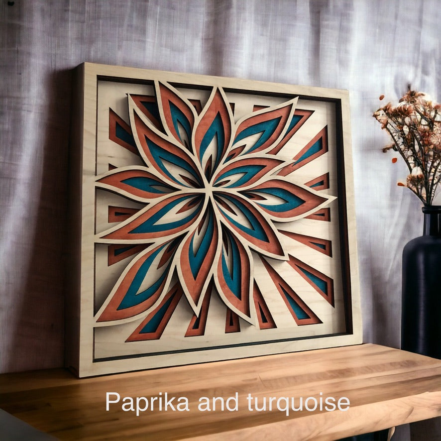 MIAGILASER Flower Multi-layer Wooden Wall Decor, Flower Color 3D Wood Wall Art, Maple Wood Mandala, Multi-layered Wall Art, Laser Cut Wall Art