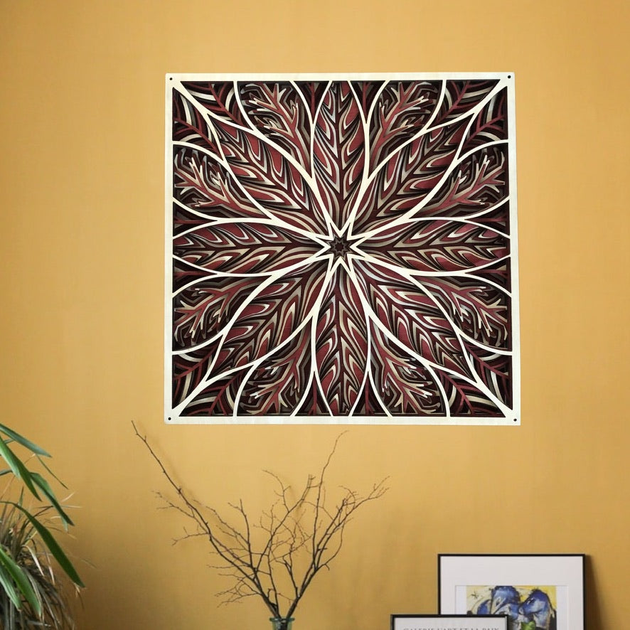 MIAGILASER Flower Multi-layer Wooden Wall Decor, Flower Burst Color 3D Wood Wall Art, Wood Mandala, Multi-layered Wall Art, Laser Cut Wall Art