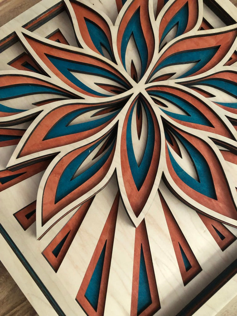 MIAGILASER Flower Multi-layer Wooden Wall Decor, Flower Color 3D Wood Wall Art, Maple Wood Mandala, Multi-layered Wall Art, Laser Cut Wall Art