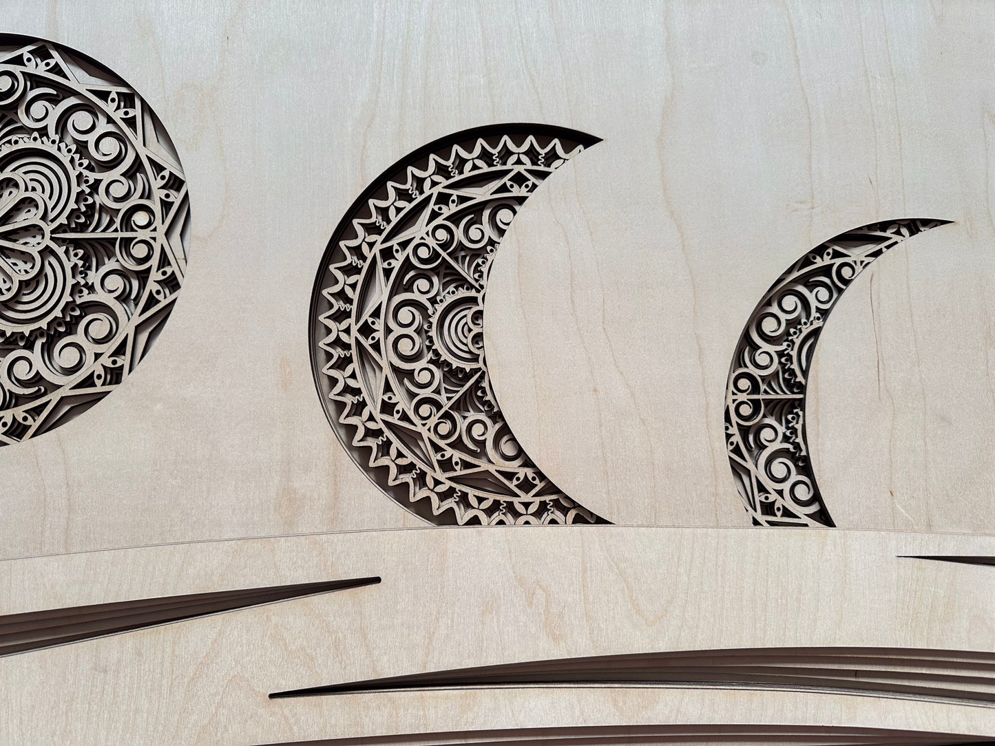 Décoration murale en bois multicouche MIAGILASER Phases de lune, Art mural en bois 3D Lune et Eau, Mandala en bois, Art multicouche, Art mural découpé au laser