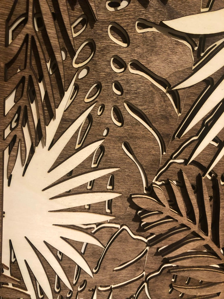 MIAGILASER Tropical Multi-layer Wooden Wall Decor, 3D Wood Wall Art, Wood Mandala, Multi-layered Wall Art, Laser Cut Wall Art