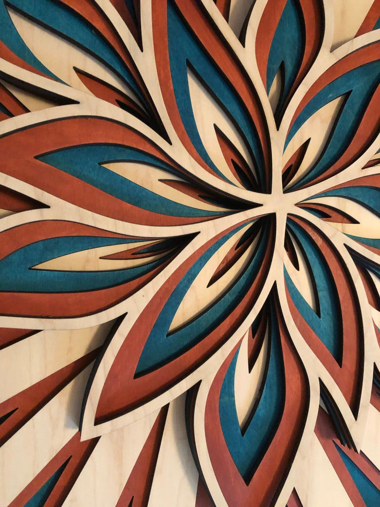 MIAGILASER Flower Multi-layer Wooden Wall Decor, Flower Color 3D Wood Wall Art, Maple Wood Mandala, Multi-layered Wall Art, Laser Cut Wall Art