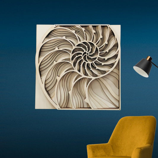 MIAGILASER Nautilus Shell Multi-layer Wooden Wall Decor, 3D Wood Wall Art, Wood Mandala, Multi-layered Wall Art, Laser Cut Wall Art