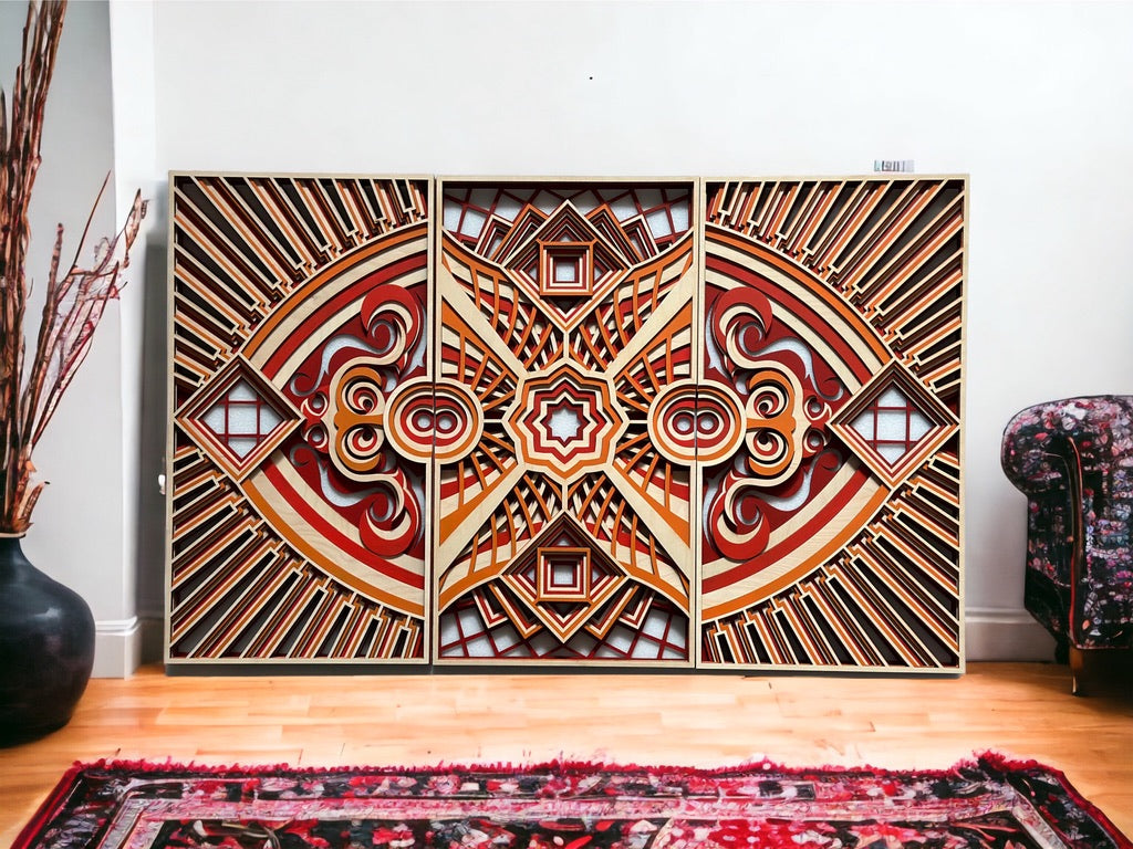 MIAGILASER Wood Mandala, 3 Piece Diamond Eyes Mandala, Large Mandala, Multi-layered Wall Decor, Multi-layered Wall Art, 3D Wall Decor