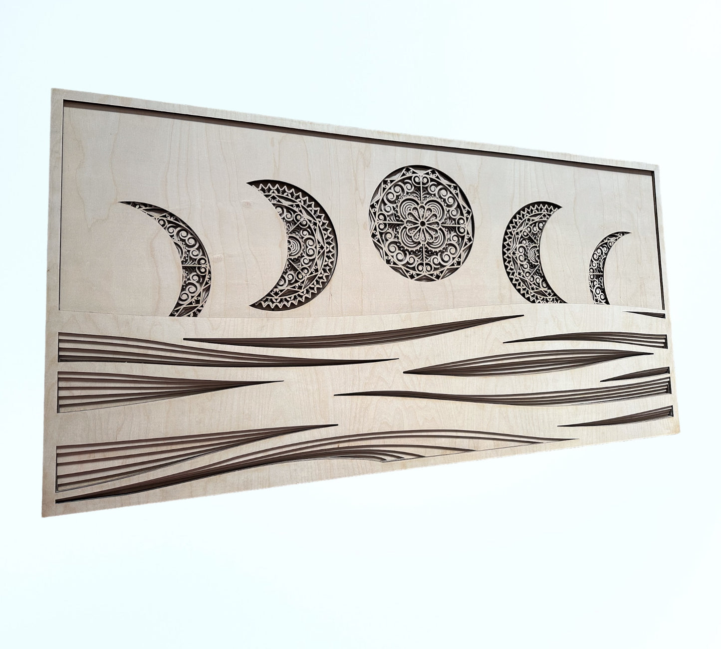 MIAGILASER Moon Phase Multi-layer Wooden Wall Decor, Moon & Wave 3D Wood Wall Art, Wood Mandala, Multi-layered Art, Laser Cut Wall Art