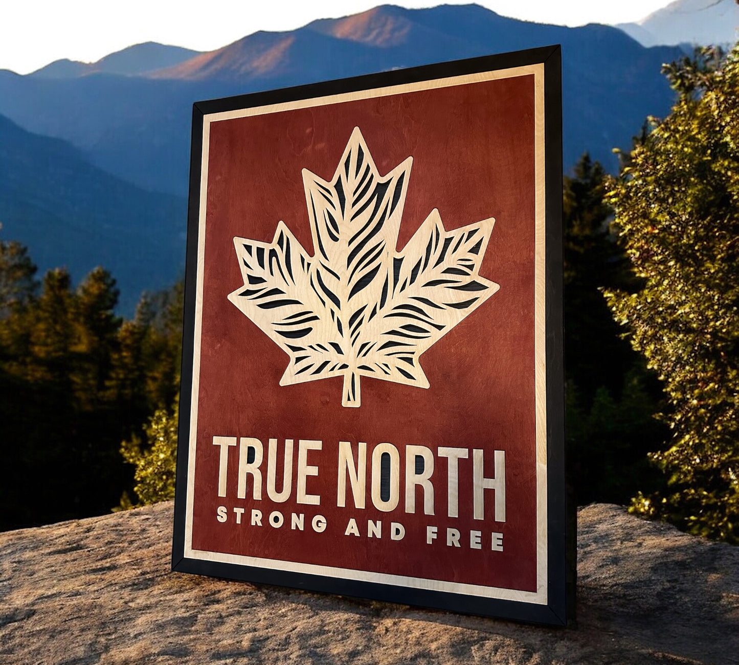 MIAGILASER True North Stonrg and Free Layered Wooden Wall Decor, 30"x20" Wood Wall Art, Canada Wood Decor, Layered Wall Art, Laser Cut Wall Art