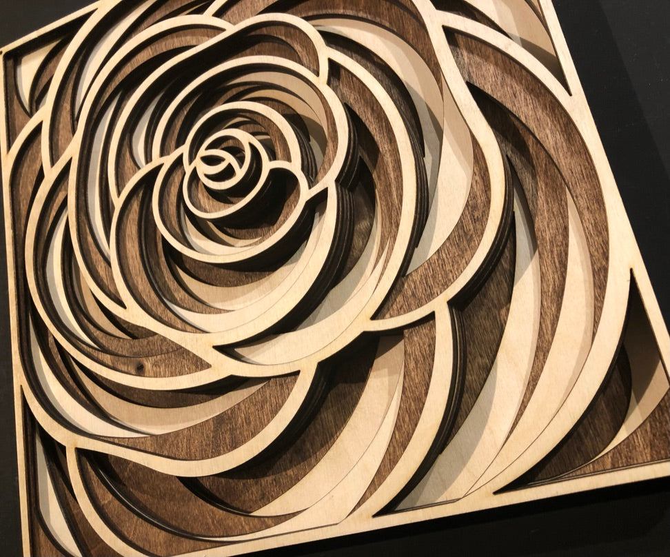 MIAGILASER Rose Multi-layer Wooden Wall Decor, Color 3D Wood Wall Art, Wood Mandala, Multi-layered Wall Art, Laser Cut Wall Art