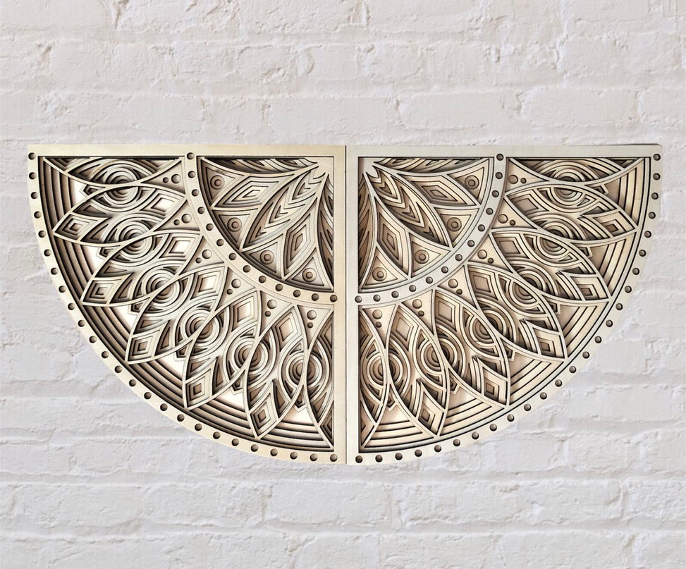 MIAGILASER 2 piece Flower Wooden Wall Decor, 3D Wood Wall Art, Wood Mandala, Multi-layered Wall Art, Laser Cut Wall Art