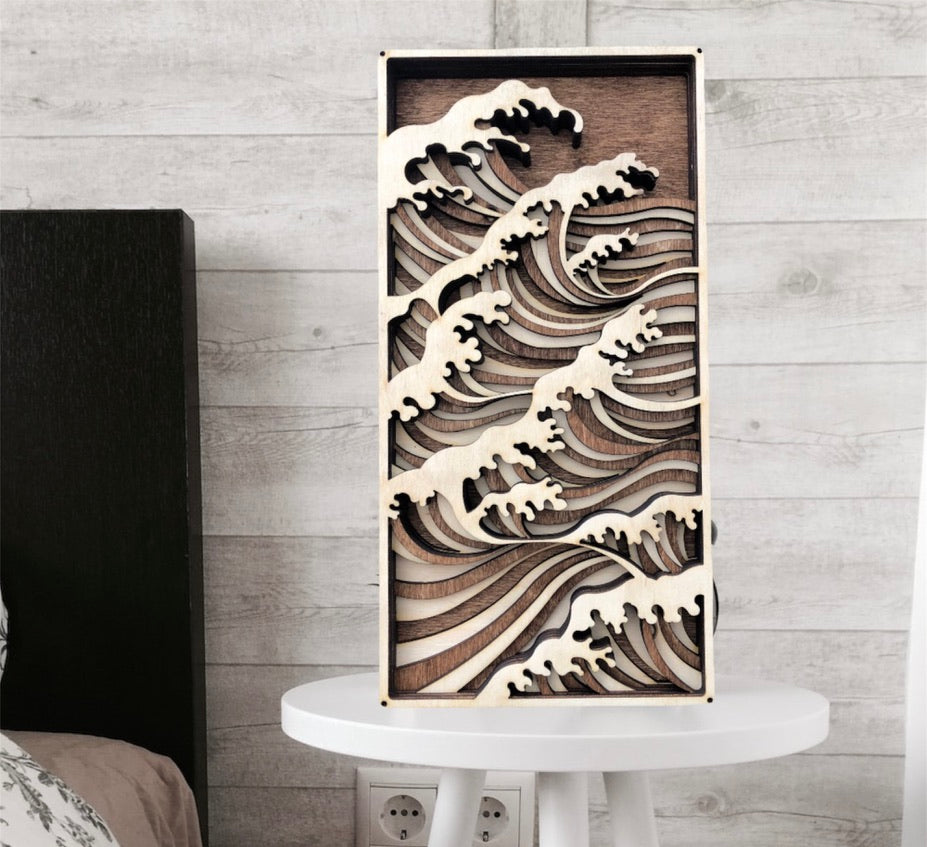 MIAGILASER Ocean Wave Multi-layer Wooden Wall Decor, 3D Wood Wall Art, Wood Mandala, Multi-layered Wall Art, Laser Cut Wall Art