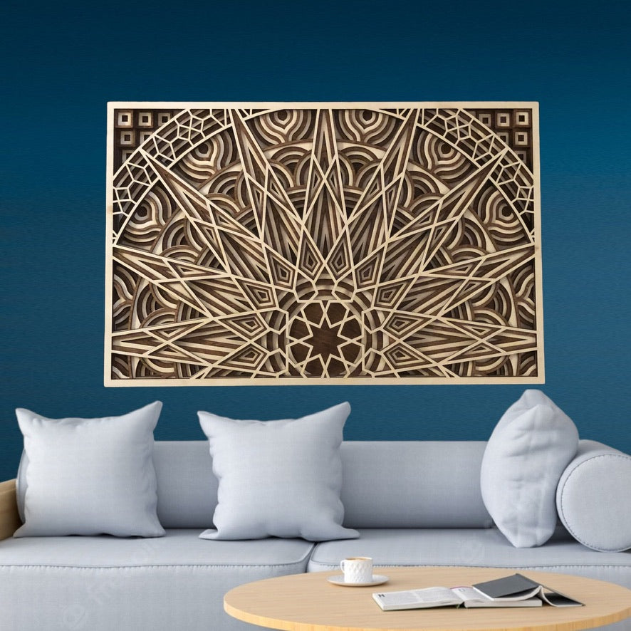 MIAGILASER Panno Sun Multi-layer Wooden Wall Decor, 3D Wood Wall Art, Wood Mandala, Multi-layered Wall Art, Laser Cut Wall Art