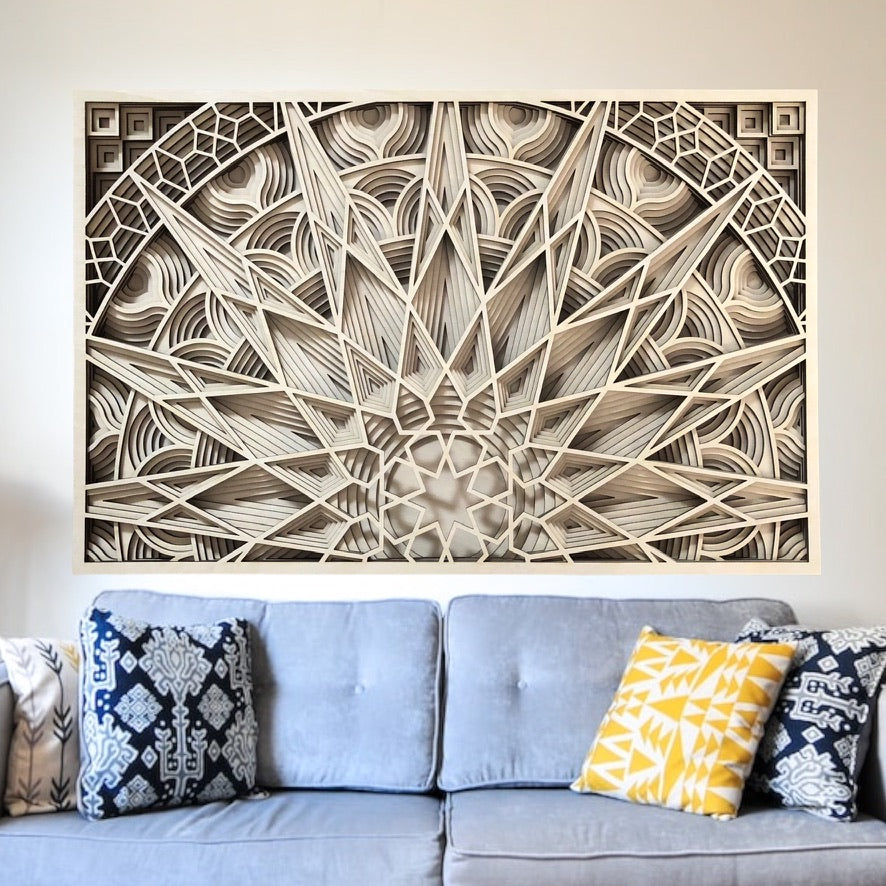 MIAGILASER Panno Sun Multi-layer Wooden Wall Decor, 3D Wood Wall Art, Wood Mandala, Multi-layered Wall Art, Laser Cut Wall Art