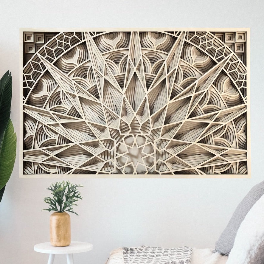 MIAGILASER Panno Sun Multi-layer Wooden Wall Decor, 3D Wood Wall Art, Wood Mandala, Multi-layered Wall Art, Laser Cut Wall Art