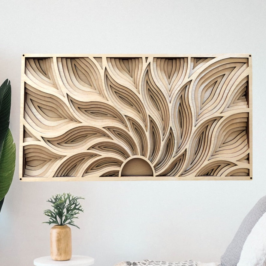 MIAGILASER Sunrise Multi-layer Wooden Wall Decor, 3D Wood Wall Art, Wood Mandala, Multi-layered Wall Art, Laser Cut Wall Art