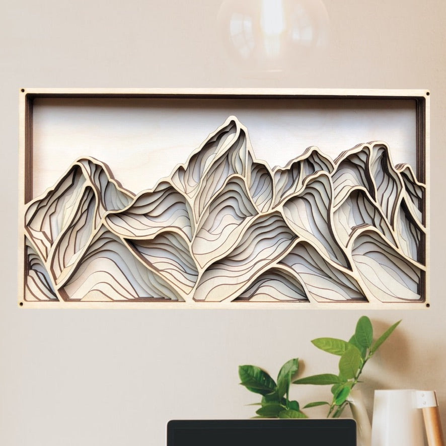 MIAGILASER Mountain Grand Teton Multi-layer Wood Wall Decor, Wooden Wall Decor, 3D Wall Art, Wood Mandala, Wall Art, Laser Cut Wall Decor