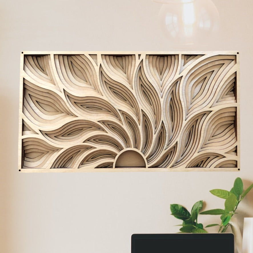 MIAGILASER Sunrise Multi-layer Wooden Wall Decor, 3D Wood Wall Art, Wood Mandala, Multi-layered Wall Art, Laser Cut Wall Art