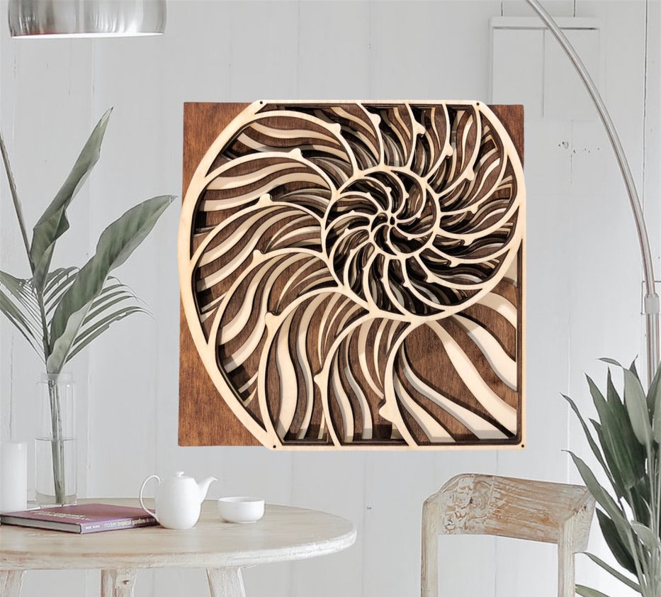 MIAGILASER Nautilus Shell Multi-layer Wooden Wall Decor, 3D Wood Wall Art, Wood Mandala, Multi-layered Wall Art, Laser Cut Wall Art