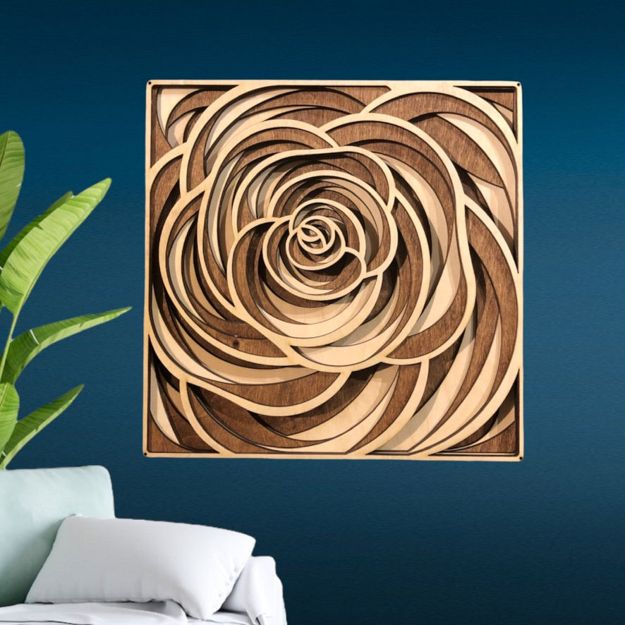 MIAGILASER Rose Multi-layer Wooden Wall Decor, Color 3D Wood Wall Art, Wood Mandala, Multi-layered Wall Art, Laser Cut Wall Art