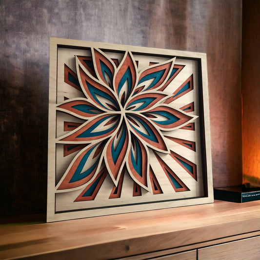 MIAGILASER Flower Multi-layer Wooden Wall Decor, Flower Color 3D Wood Wall Art, Maple Wood Mandala, Multi-layered Wall Art, Laser Cut Wall Art