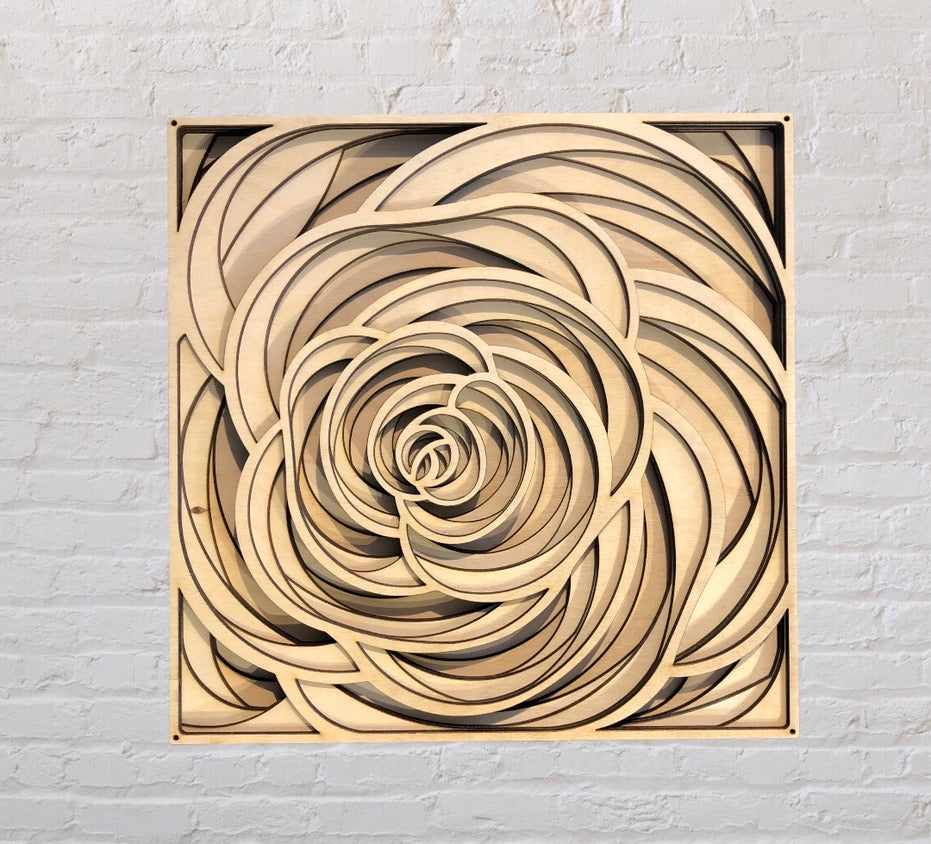 MIAGILASER Rose Multi-layer Wooden Wall Decor, 3D Wood Wall Art, Wood Mandala, Multi-layered Wall Art, Laser Cut Wall Art