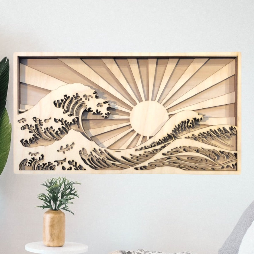 MIAGILASER Beach Sunrise Multi-layer Wooden Wall Decor, 3D Wood Wall Art, Wood Mandala, Multi-layered Wall Art, Laser Cut Wall Art