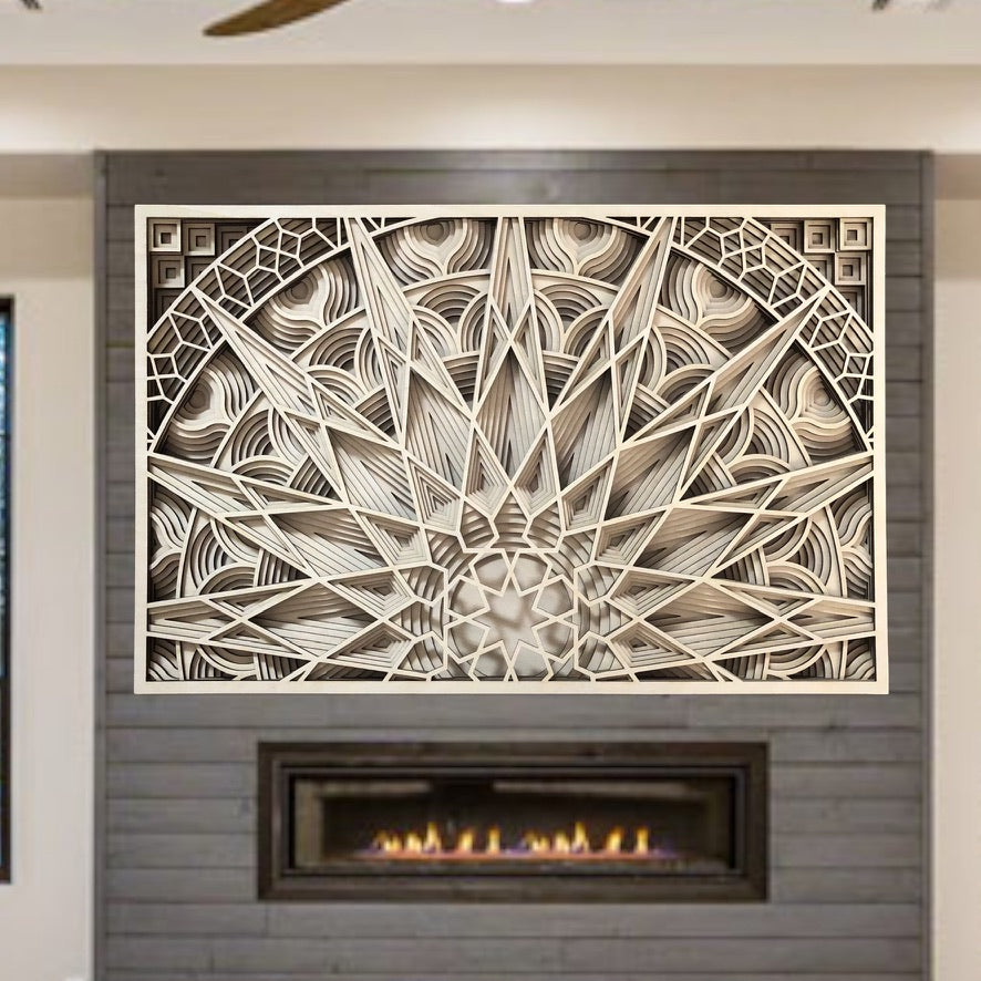 MIAGILASER Panno Sun Multi-layer Wooden Wall Decor, 3D Wood Wall Art, Wood Mandala, Multi-layered Wall Art, Laser Cut Wall Art