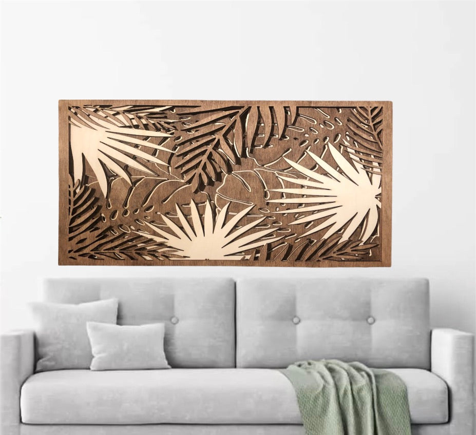 MIAGILASER Tropical Multi-layer Wooden Wall Decor, 3D Wood Wall Art, Wood Mandala, Multi-layered Wall Art, Laser Cut Wall Art