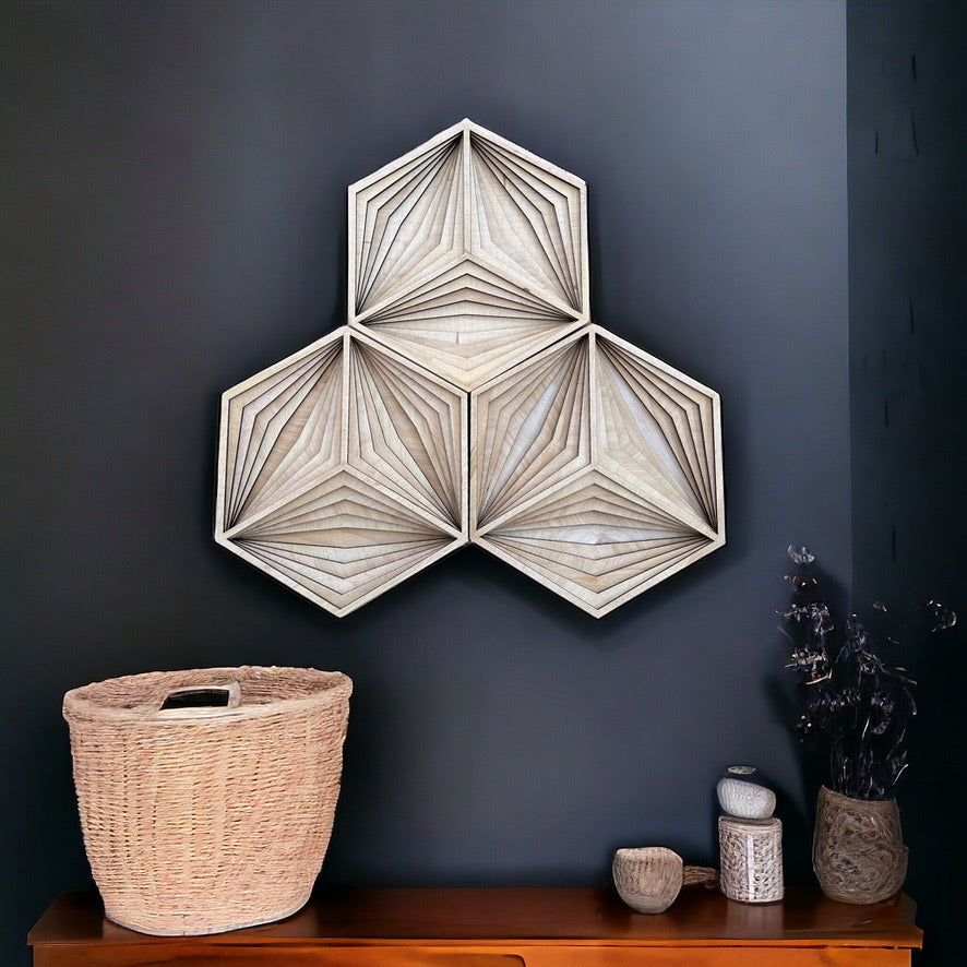 MIAGILASER Hexagon Multi-layer Wooden Wall Decor, Hexagon Puzzle 3D Wood Wall Art, Wood Mandala, Multi-layered Wall Art, Laser Cut Wall Art