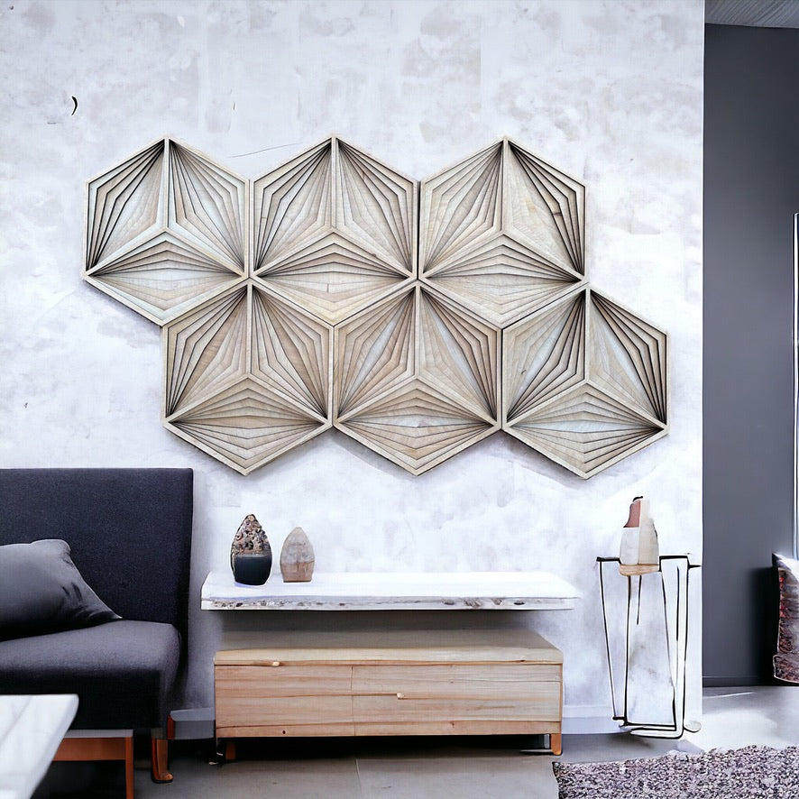 MIAGILASER Hexagon Multi-layer Wooden Wall Decor, Hexagon Puzzle 3D Wood Wall Art, Wood Mandala, Multi-layered Wall Art, Laser Cut Wall Art