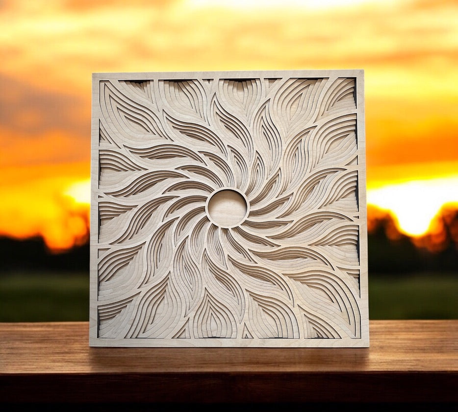 MIAGILASER Multi-layer Wooden Sun Wall Decor, Sun Ray, Sun Wave, 3D Wood Wall Art, Wood Mandala, Multi-layered Wall Art, Laser Cut Wall Art