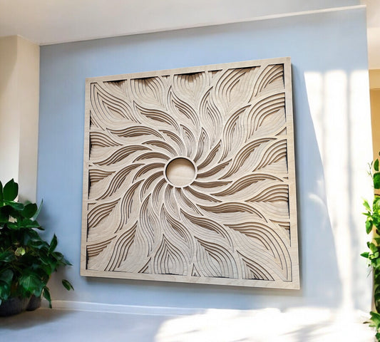 MIAGILASER Multi-layer Wooden Sun Wall Decor, Sun Ray, Sun Wave, 3D Wood Wall Art, Wood Mandala, Multi-layered Wall Art, Laser Cut Wall Art