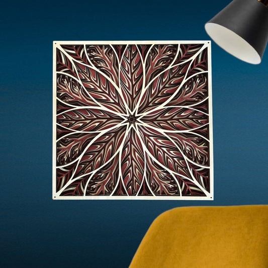MIAGILASER Flower Multi-layer Wooden Wall Decor, Flower Burst Color 3D Wood Wall Art, Wood Mandala, Multi-layered Wall Art, Laser Cut Wall Art