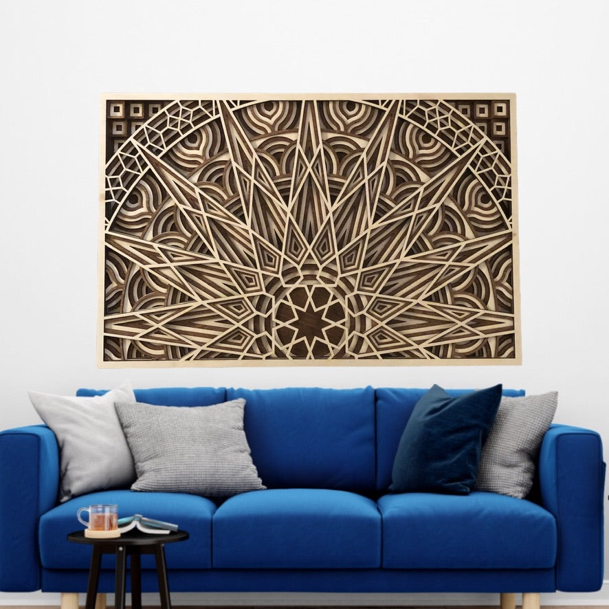 MIAGILASER Panno Sun Multi-layer Wooden Wall Decor, 3D Wood Wall Art, Wood Mandala, Multi-layered Wall Art, Laser Cut Wall Art