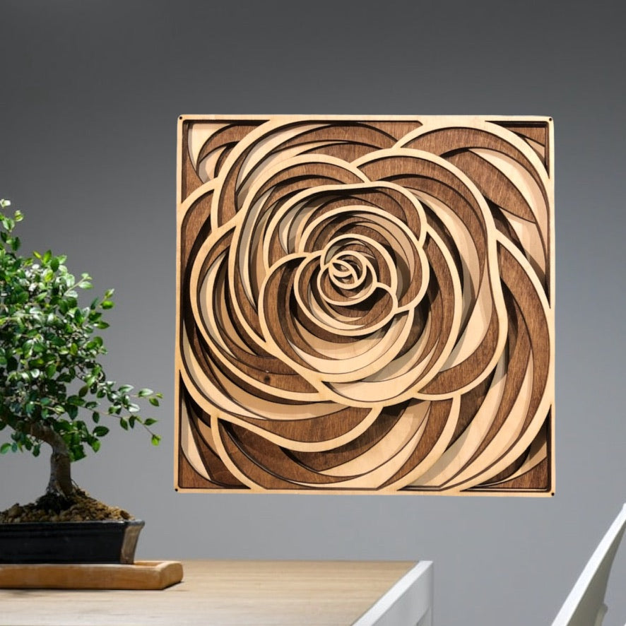 MIAGILASER Rose Multi-layer Wooden Wall Decor, Color 3D Wood Wall Art, Wood Mandala, Multi-layered Wall Art, Laser Cut Wall Art