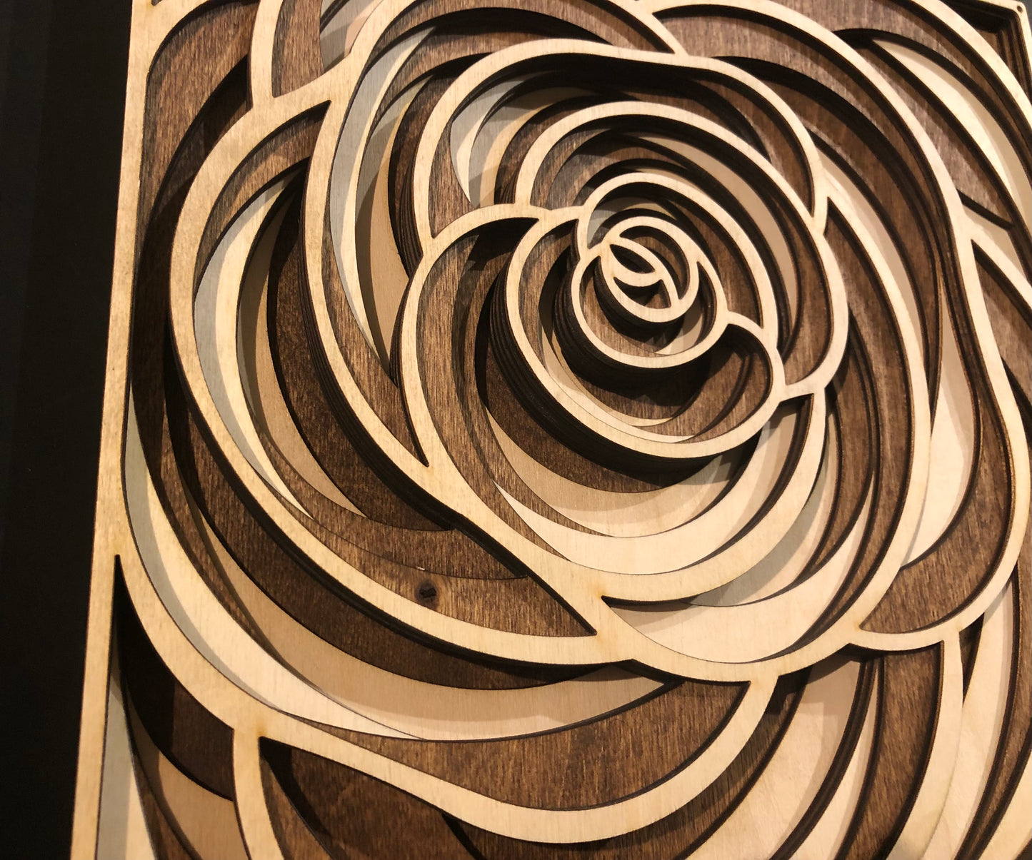 MIAGILASER Rose Multi-layer Wooden Wall Decor, Color 3D Wood Wall Art, Wood Mandala, Multi-layered Wall Art, Laser Cut Wall Art