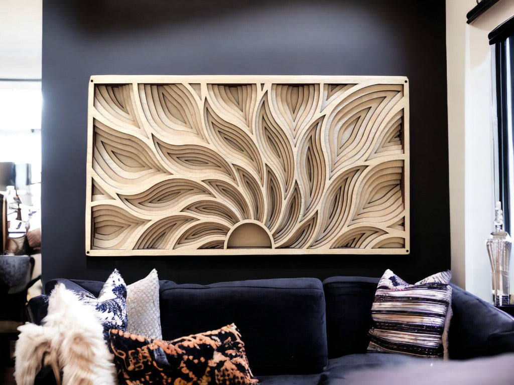 MIAGILASER Sunrise Multi-layer Wooden Wall Decor, 3D Wood Wall Art, Wood Mandala, Multi-layered Wall Art, Laser Cut Wall Art