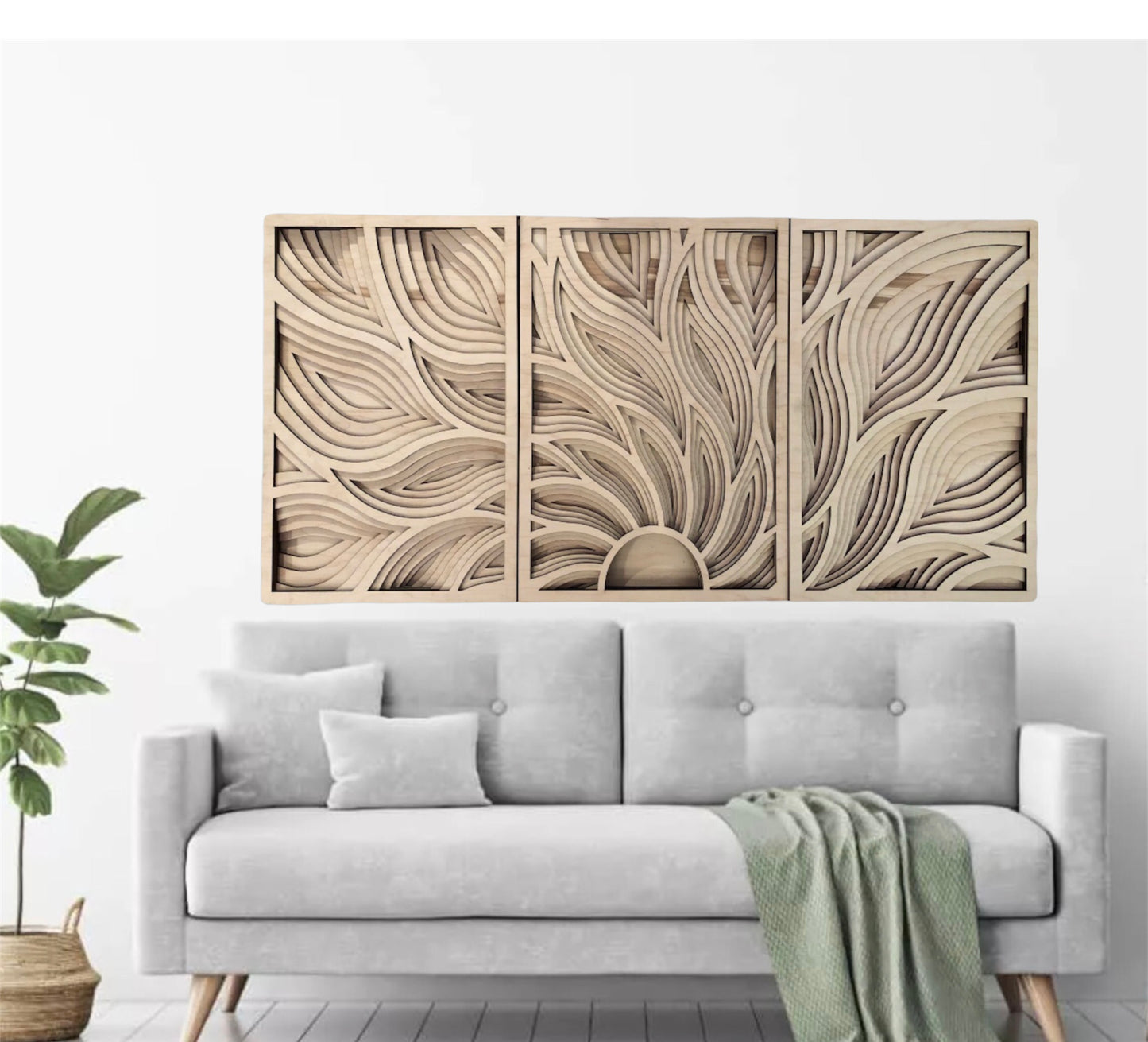 MIAGILASER 3 piece Sunrise Multi-layer Maple Wood Wall Decor, Wooden Decor, 3D Wall Art, Wood Mandala, Multi-layered Wall Art, Laser Cut Wall Decor