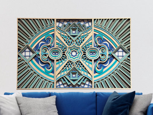 MIAGILASER Wood Mandala, 3 Piece Diamond Eyes Mandala, Large Mandala, Multi-layered Wall Decor, Multi-layered Wall Art, 3D Wall Decor