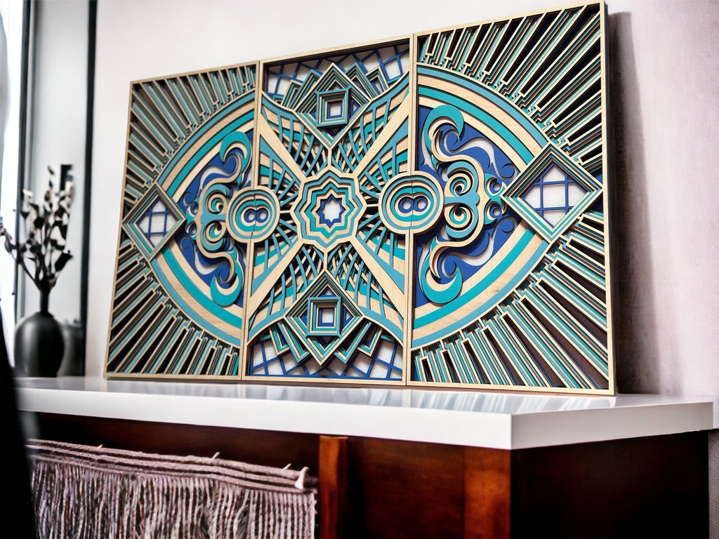 MIAGILASER Wood Mandala, 3 Piece Diamond Eyes Mandala, Large Mandala, Multi-layered Wall Decor, Multi-layered Wall Art, 3D Wall Decor