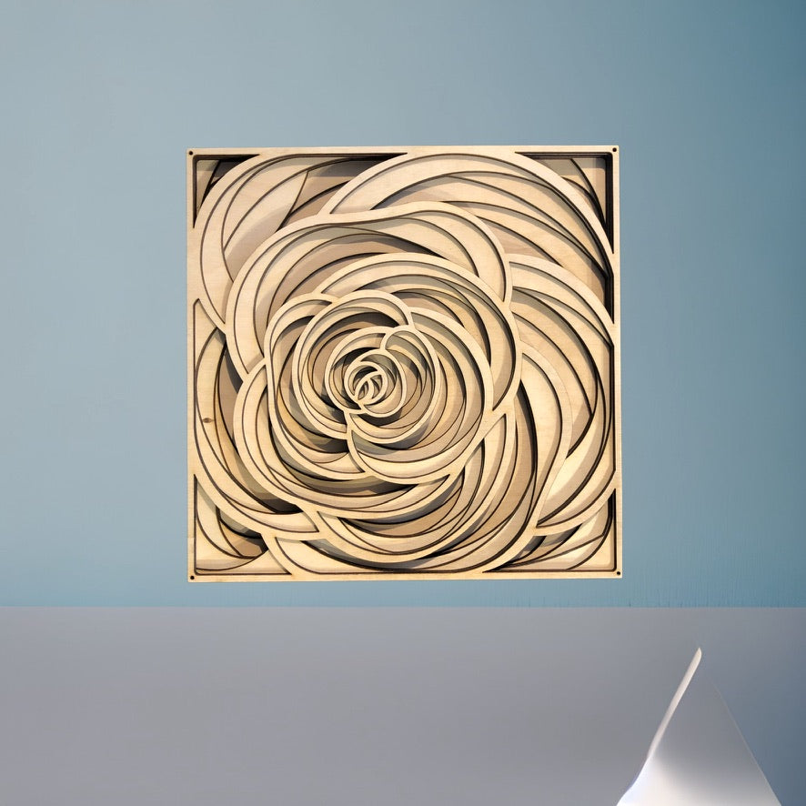 MIAGILASER Rose Multi-layer Wooden Wall Decor, 3D Wood Wall Art, Wood Mandala, Multi-layered Wall Art, Laser Cut Wall Art