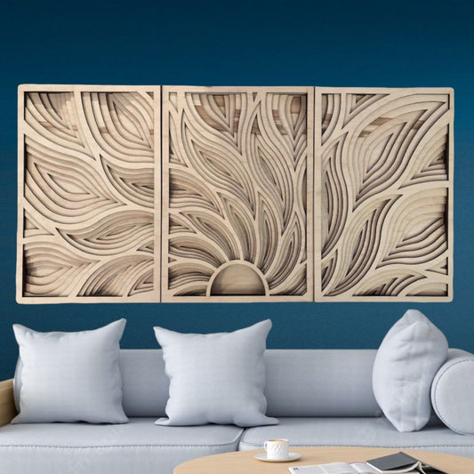 MIAGILASER 3 piece Sunrise Multi-layer Maple Wood Wall Decor, Wooden Decor, 3D Wall Art, Wood Mandala, Multi-layered Wall Art, Laser Cut Wall Decor