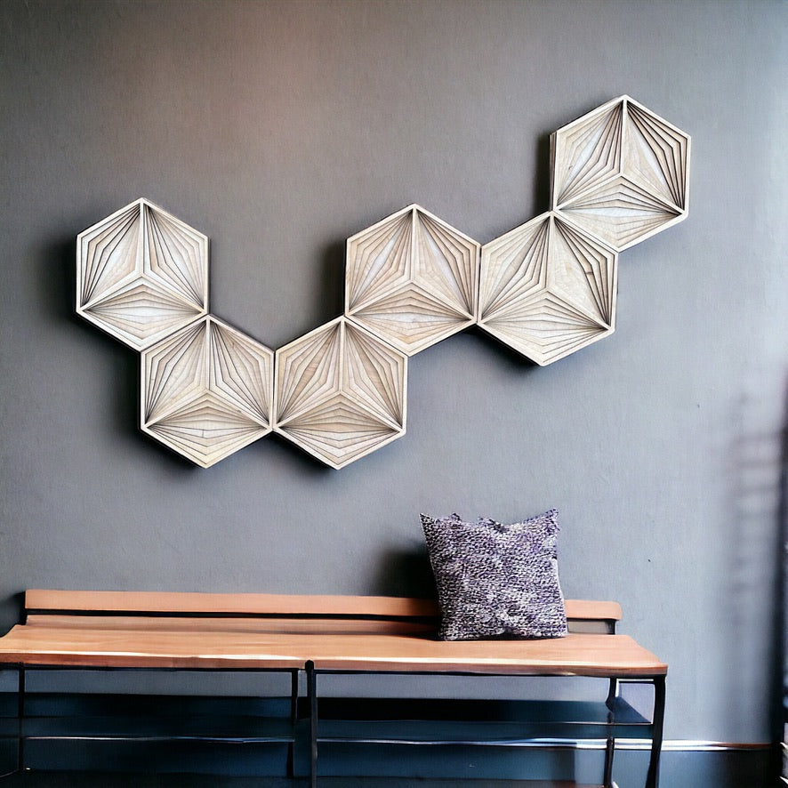 MIAGILASER Hexagon Multi-layer Wooden Wall Decor, Hexagon Puzzle 3D Wood Wall Art, Wood Mandala, Multi-layered Wall Art, Laser Cut Wall Art