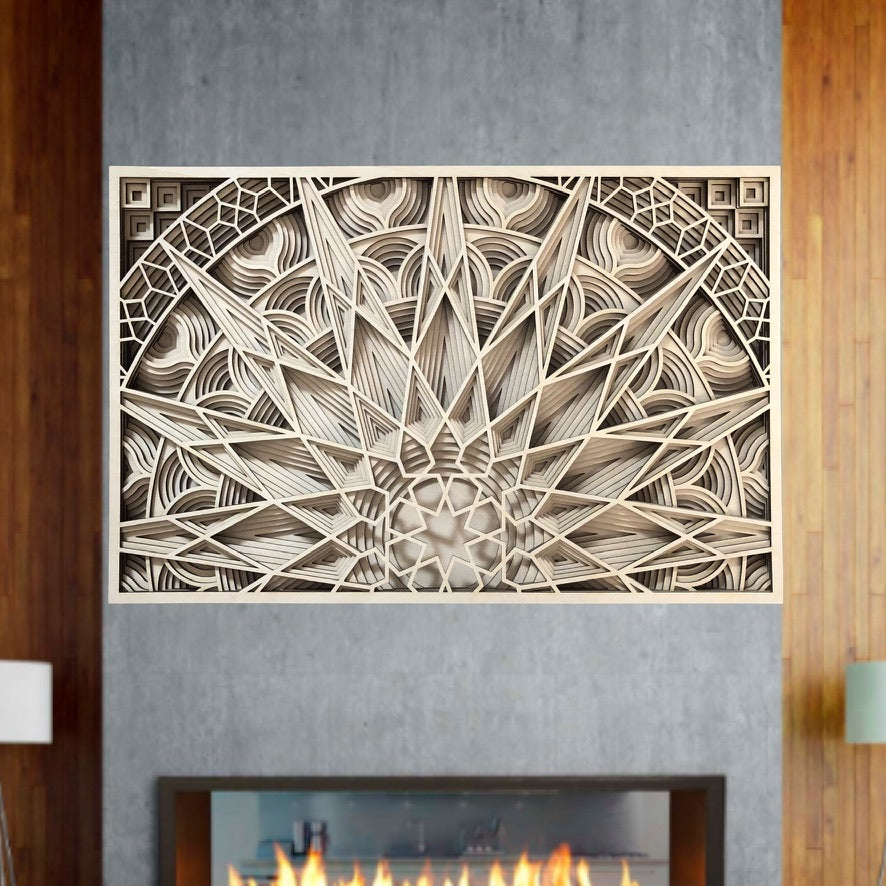 MIAGILASER Panno Sun Multi-layer Wooden Wall Decor, 3D Wood Wall Art, Wood Mandala, Multi-layered Wall Art, Laser Cut Wall Art