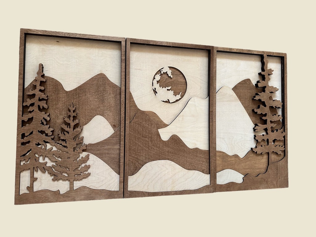 MIAGILASER 3 piece Forest Mountain Multilayer Wood Wall Decor, 40" x 70.5", Multi-layer Wooden Wall Decor, 3D Wall Art, Wood Mandala, Laser Cut Decor