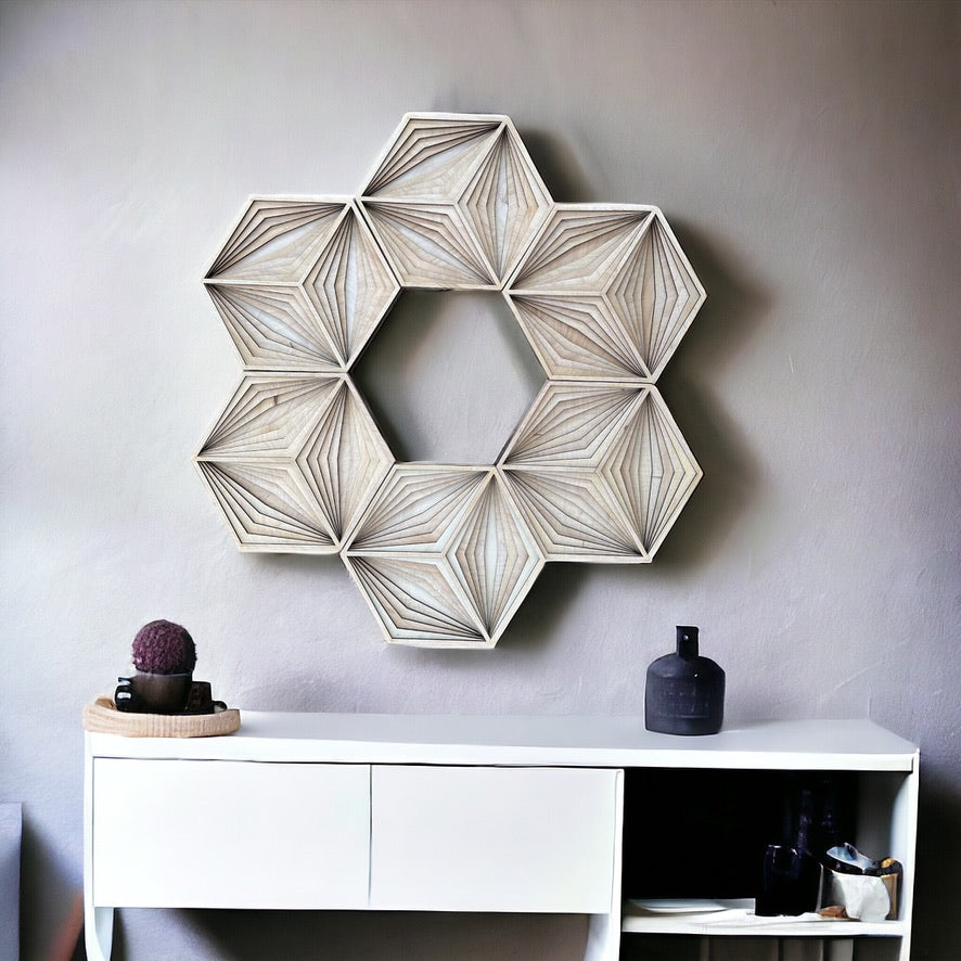 MIAGILASER Hexagon Multi-layer Wooden Wall Decor, Hexagon Puzzle 3D Wood Wall Art, Wood Mandala, Multi-layered Wall Art, Laser Cut Wall Art