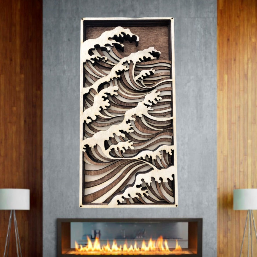 MIAGILASER Ocean Wave Multi-layer Wooden Wall Decor, 3D Wood Wall Art, Wood Mandala, Multi-layered Wall Art, Laser Cut Wall Art